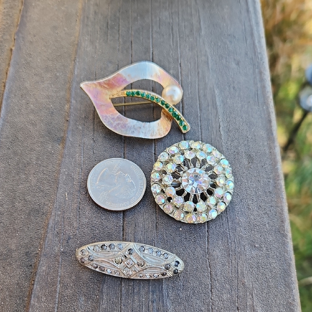 Vintage Brooch Set with Rhinestones